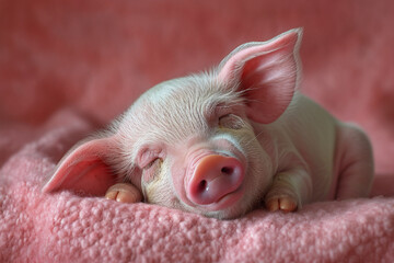 An artistic rendering of a contented pastel piglet with a playful smile.