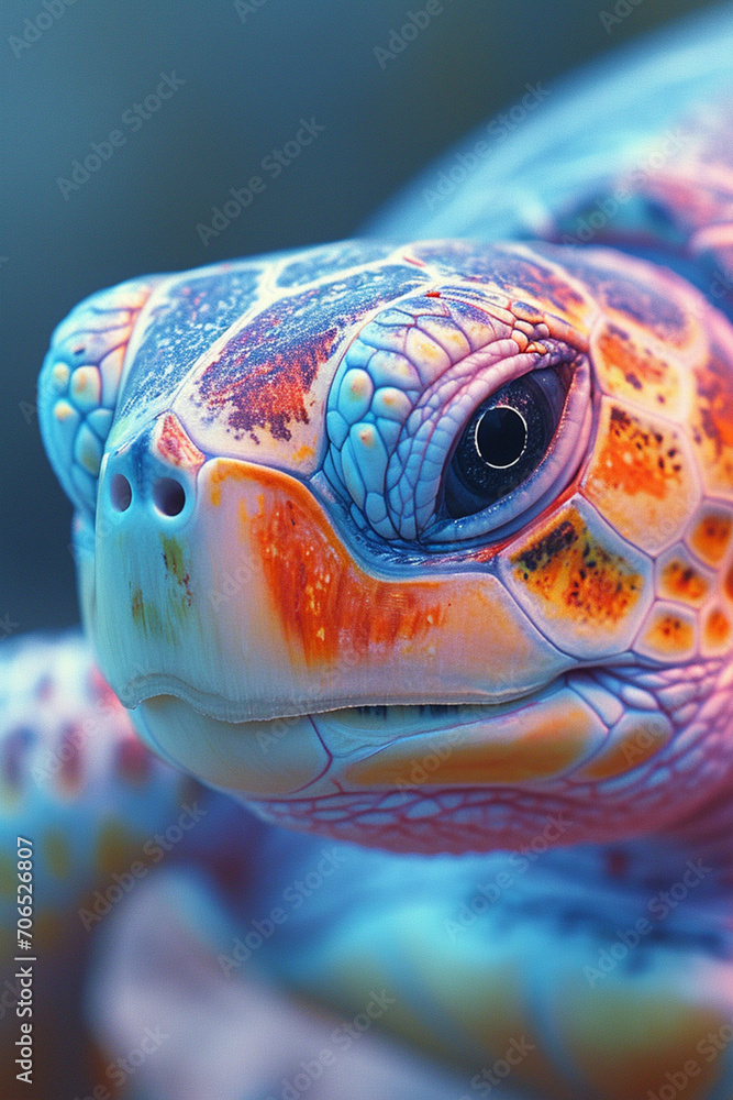 Poster an artistic rendering of a happy-go-lucky turtle with a pastel shell.