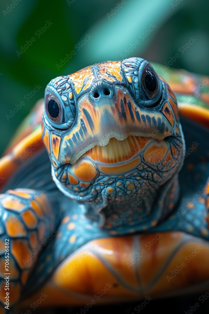 Poster an artistic rendering of a happy-go-lucky turtle with a pastel shell.