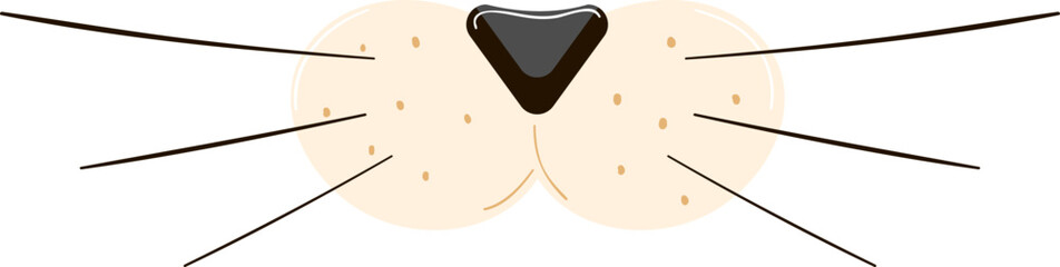 Simple cat nose with whiskers vector illustration. Cute feline features graphic design element.