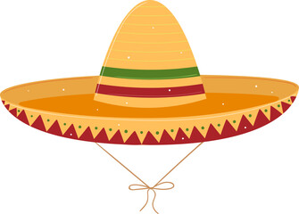 Colorful sombrero hat, traditional Mexican headwear with decorative elements. Cinco de Mayo festival accessory, Mexico culture and heritage vector illustration.