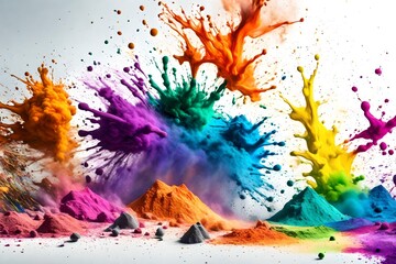 colorful rainbow holi paint color powder explosion isolated white wide panorama background 