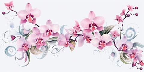 Orchid pastel template of flower designs with leaves