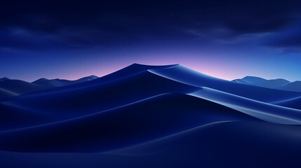 Serene night landscape: undulating sand dunes under a navy gradient starry sky in a remote desert wilderness