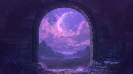 3d illustration of dreamland in pink and purple, in moonlight, fantasy, paradise