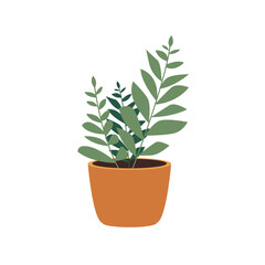 Potted Plant Isolated. Hand Drawn House Plant. Flat Vector Illustration