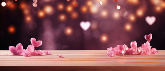 valentines day background with hearts and bokeh lights.