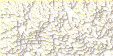 Abstract crumpled yellow paper texture background with lines. Broken tiles mosaic seamless pattern. White gravel with golden line wallpaper. vector with seamless line decoration illustration.