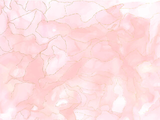 Fototapeta premium Pink liquid marble canvas painting background with gold glitter splatter. Vector
