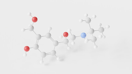 salbutamol molecule 3d, molecular structure, ball and stick model, structural chemical formula albuterol