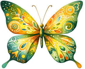 Beautiful watercolor butterfly summer isolated, illustration.