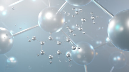 bufotenin molecular structure, 3d model molecule, tryptamine derivative, structural chemical formula view from a microscope