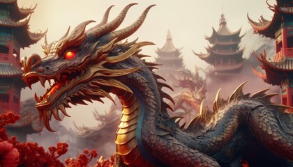 Fototapeta premium Beautiful fantasy dragon. Year of the Dragon according to the eastern horoscope