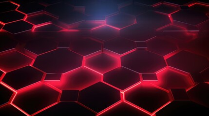 Abstract dark hexagon red neon background technology style.