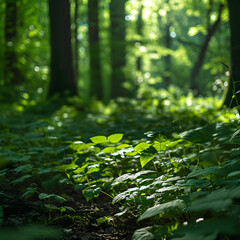 Realistic forest with sunlight, nature enviornment, mystery, tree