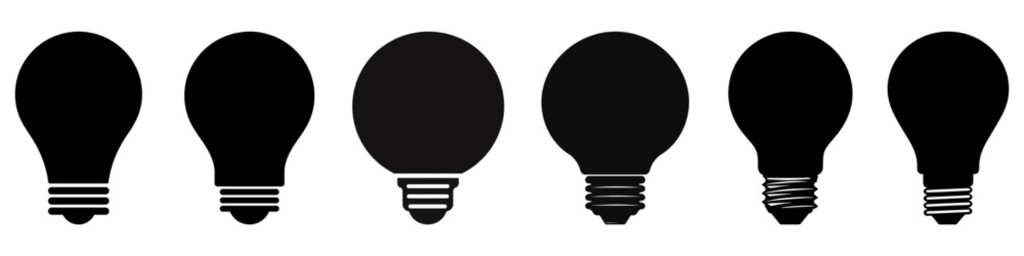 Light bulb icons set. Black light bulb icon on white background.