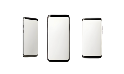 Mockup of Blank Screen Smartphone Cellphone Frame with Blank Display Isolated Template, Showing Different Angles Views of the Phone,  isolated on transparent or white background, png