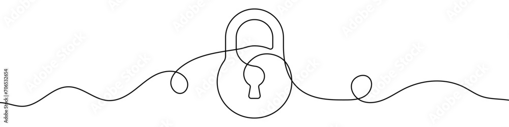 Poster continuous editable line drawing of padlock. single line padlock icon.