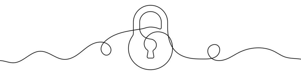 Continuous editable line drawing of padlock. Single line padlock icon.