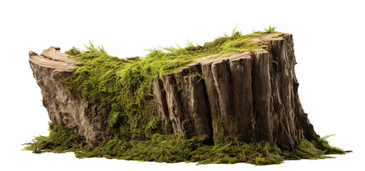 Moss-covered old tree stump cut out