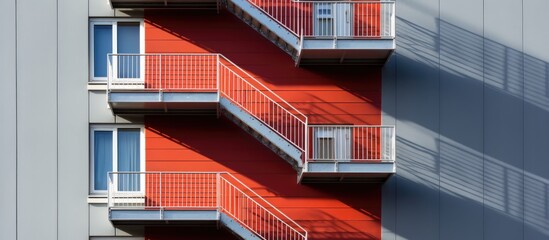 Fototapeta premium Architecture details of the exterior of a modern building, including a fire escape ladder.
