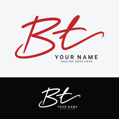 B, T, BT Initial handwriting or handwritten letter logo for identity. Logo with signature, wedding, fashion, floral, botanical and hand drawn in style