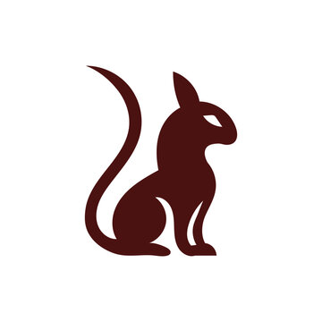 Silhouette of pet cat with a tail up abstract stylization animal for your business logo