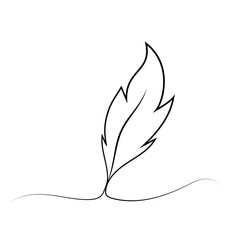 Feather black icon. Linear feather symbol on white background