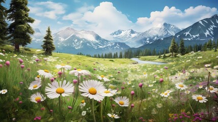 Fototapeta premium Alpine Edelweiss Meadow Elegance - AI Generated