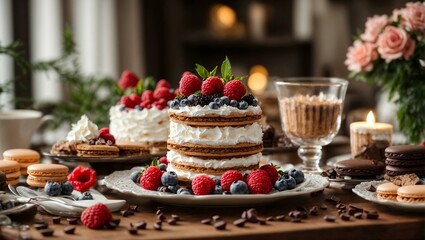 Pie with cream and berry filling