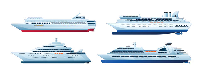 Set of ocean cruise ship vector illustration isolated on white background - obrazy, fototapety, plakaty