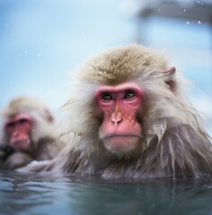 Monkeys Swimming in Body of Water, Playful Primates Enjoy Water Recreation