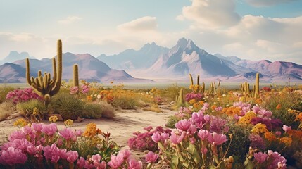 Desert Bloom Oasis with Cacti - AI Generated