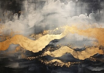 Painting, Gold and Black Paint on Canvas Artwork