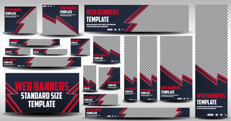 Set of creative web banners of standard size with a place for image. Business web banner template set and horizontal and vertical google web banner template design