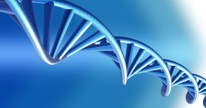 Animation of dna strand spinning over blue background