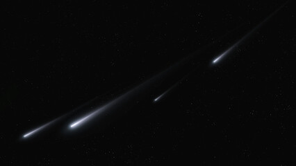 Falling stars entered the atmosphere. Meteorites on a black background. Trails of bright meteors. © Nazarii