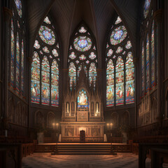 Fototapeta na wymiar St. Patrick's Day Rays: Spiritual Glow in a Stained Glass Church AI-Generative