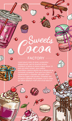 vertical banner sweet cocoa station, bar sign for love events: Valentine's Day, romantic date, for t-shirts and print products.