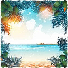 Fototapeta na wymiar Serene Beach Scene With Palm Trees and Ocean