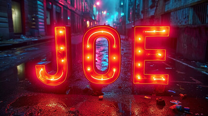 name Joe written with red neon letters