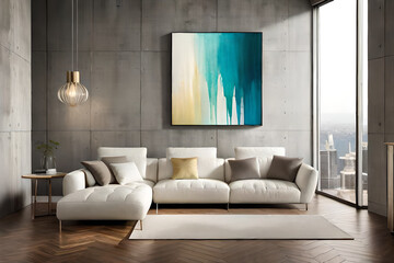 Marble abstract acrylic painting in the interior of the room.
