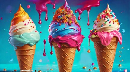 ice cream cone with sprinkles, detailed oil painting, vibrant colors, trending art station