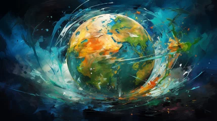 Fotobehang Green abstract globe, Earth abstract wallpaper. 3D globe background © nataliia_ptashka