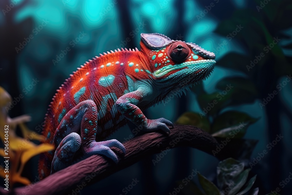 Poster a chameleon whose colors can change at will and blend into its surroundings