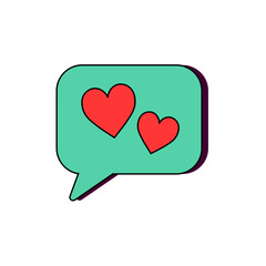 Speech bubble with hearts. Love message concept. Element for Valentine's Day. Love and romance. Retro style. Vector illustration isolated on  white background.