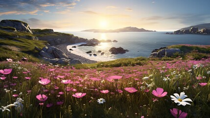 Obraz premium Coastal Summer Wildflower Extravaganza - AI Generated