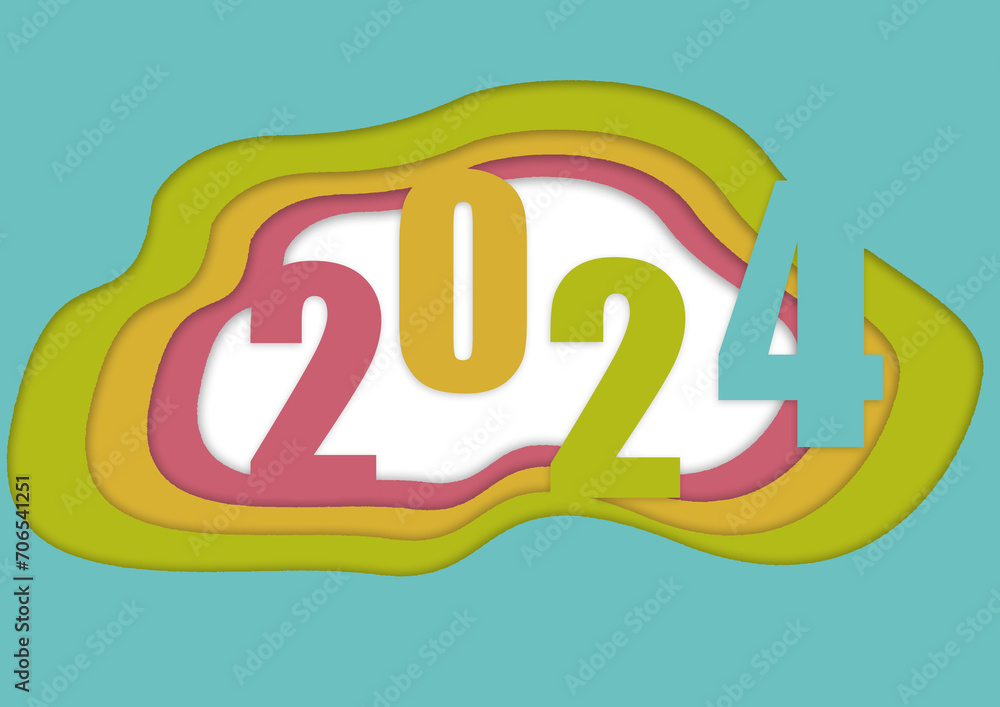 Fototapete happy new year 2024 design. with colorful truncated number illustrations. premium vector design for 