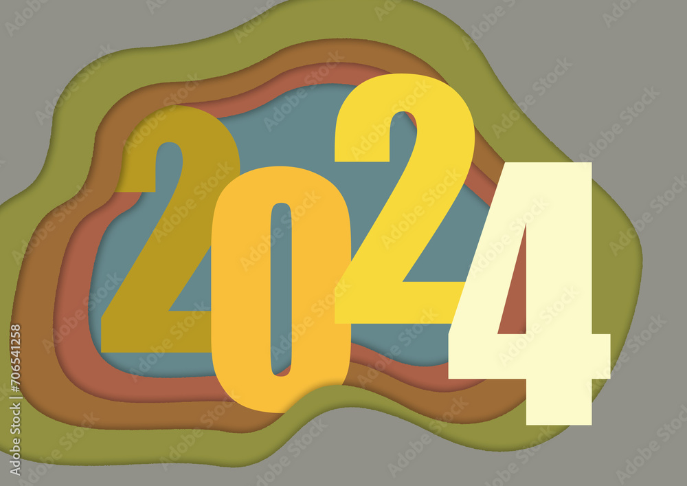 Fototapete happy new year 2024 design. with colorful truncated number illustrations. premium vector design for 