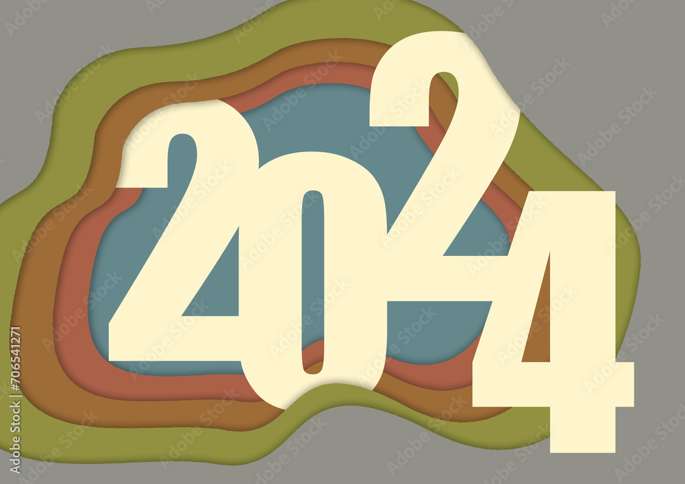 Fototapete happy new year 2024 design. with colorful truncated number illustrations. premium vector design for 